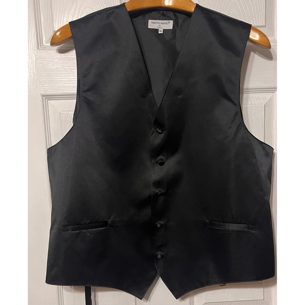 Vesuvio Napoli Mens Black Satin Formal Tuxedo Vest Waistcoat XXL Adjustable Back